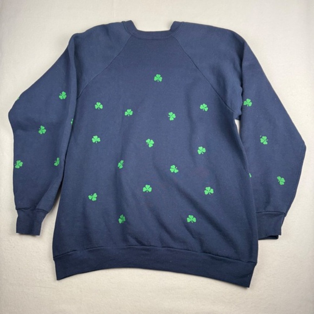 Vintage Fruit of the Loom Shamrock Sweatshirt XL Navy Blue Clover Made in USA - Picture 2 of 5